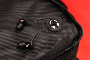 The headphone and earbud jack with our Black Box Media Camera Travel Bag / Cap Carrier with Custom Dividers and Glasses Case