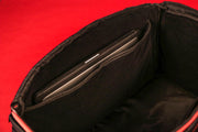 The extra pocket on the Flight Pack Sneaker Duffle Bag To Match Bred 11s | Sneaker Duffel Travel Bag
