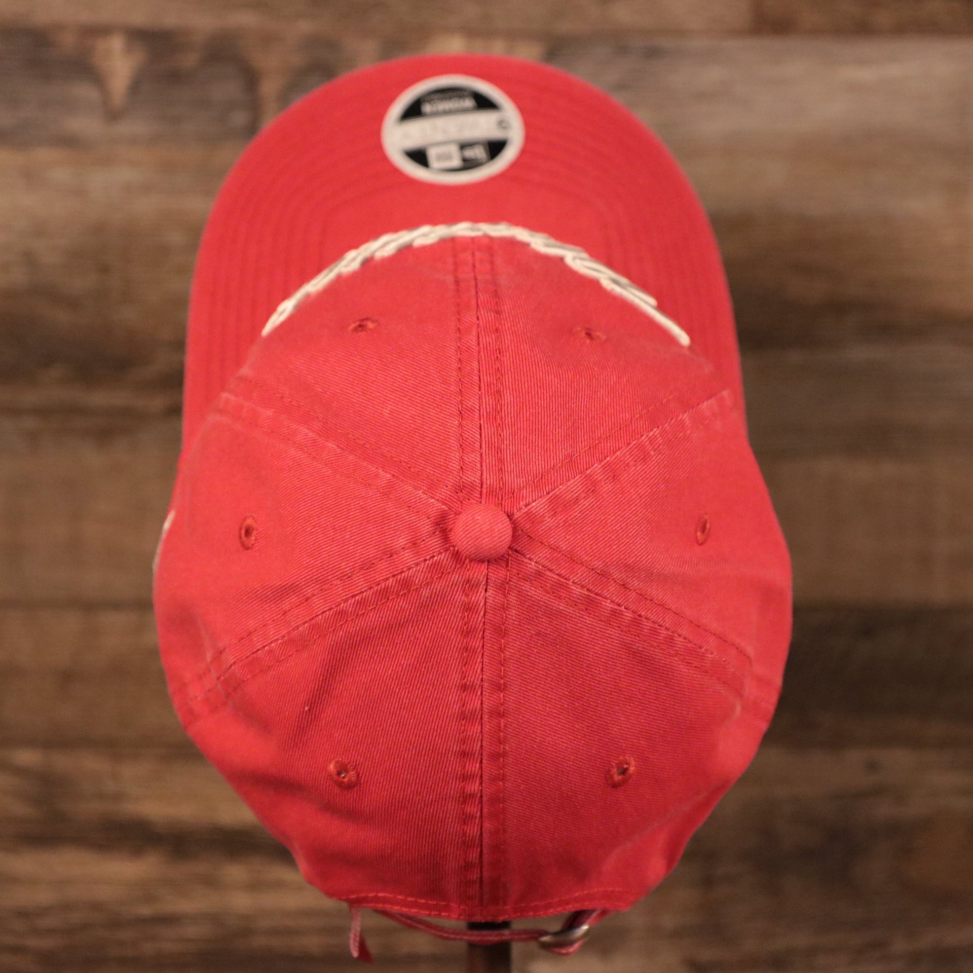 A top view of the washed pink Phillies 9twenty baseball cap by New Era.