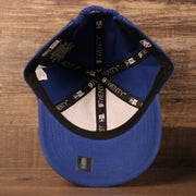 The inside view of the crown of the royal blue New Era my 1st toddler baseball cap.