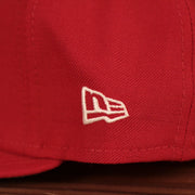 The wearer's left side of the Philadelphia Phillies 2008 World Series side patch fitted hat has the New Era logo in white.