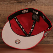 The inside of the crown of the grey brim fitted Phillies 2008 World Series 59fifty by New Era.