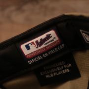 The official on-field cap tag on the 2021 New York Yankees camo hat by New Era.