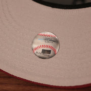 The official Major League Baseball patch on the grey bottom brim fitted Phillies vintage side patch fitted cap.
