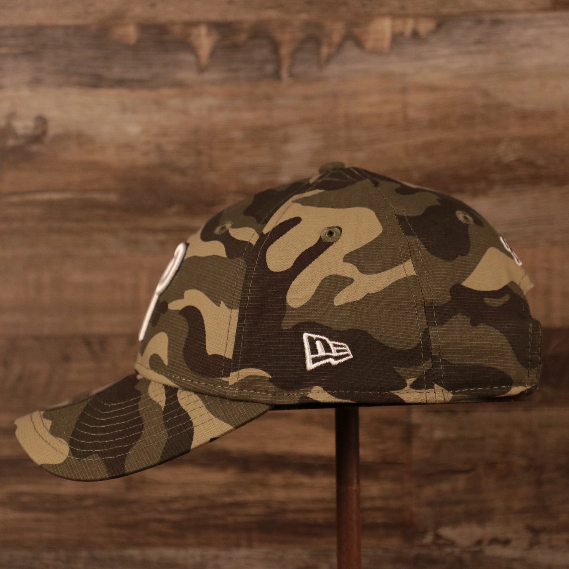 The left side of the Phillies Armed Forces Day 2021 9twenty dad hat by New Era.