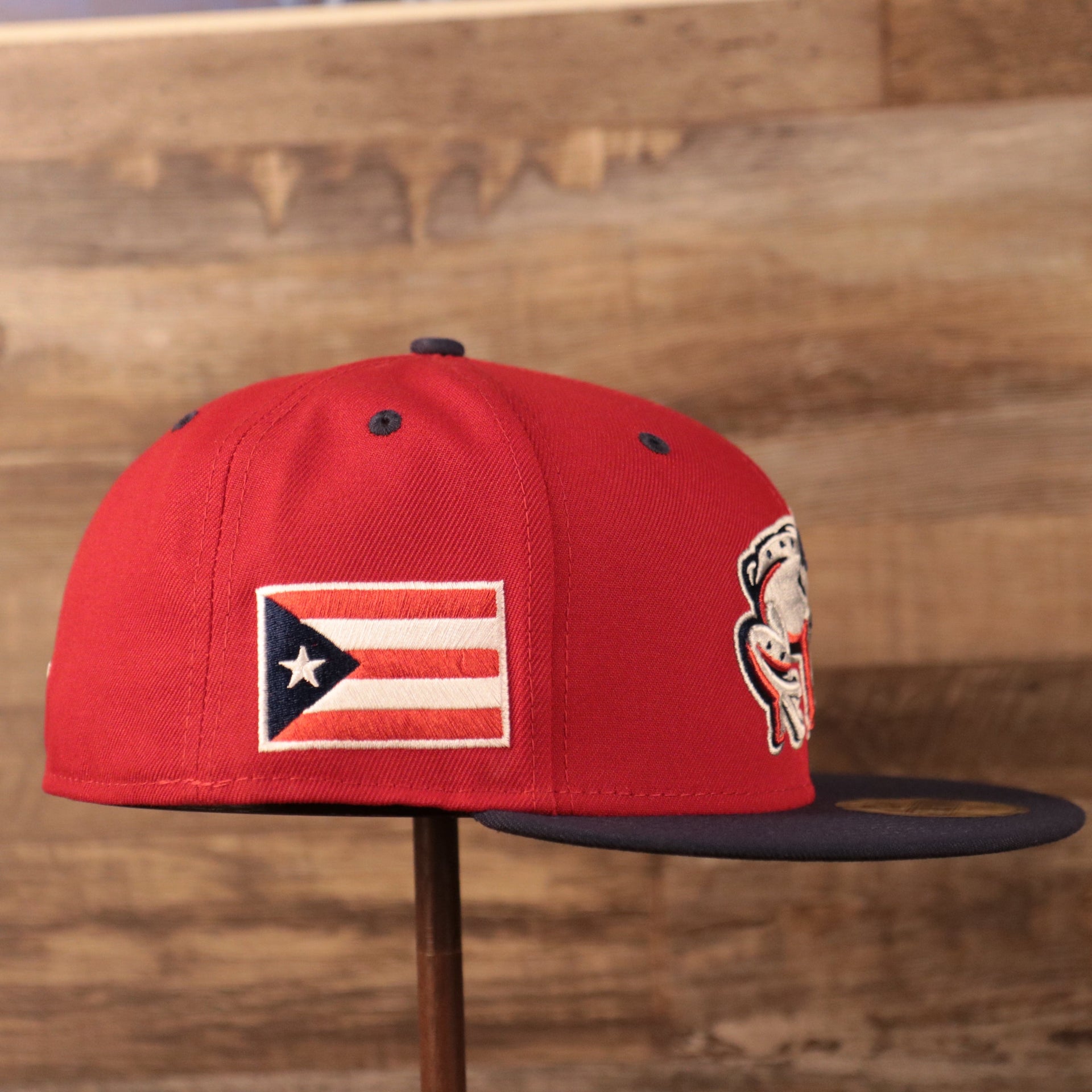 The red Puerto Rico side patch MiLB hispanic heritage fitted caps.