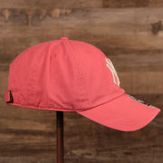 The right side of the pink Yankees watermelon dad hat.