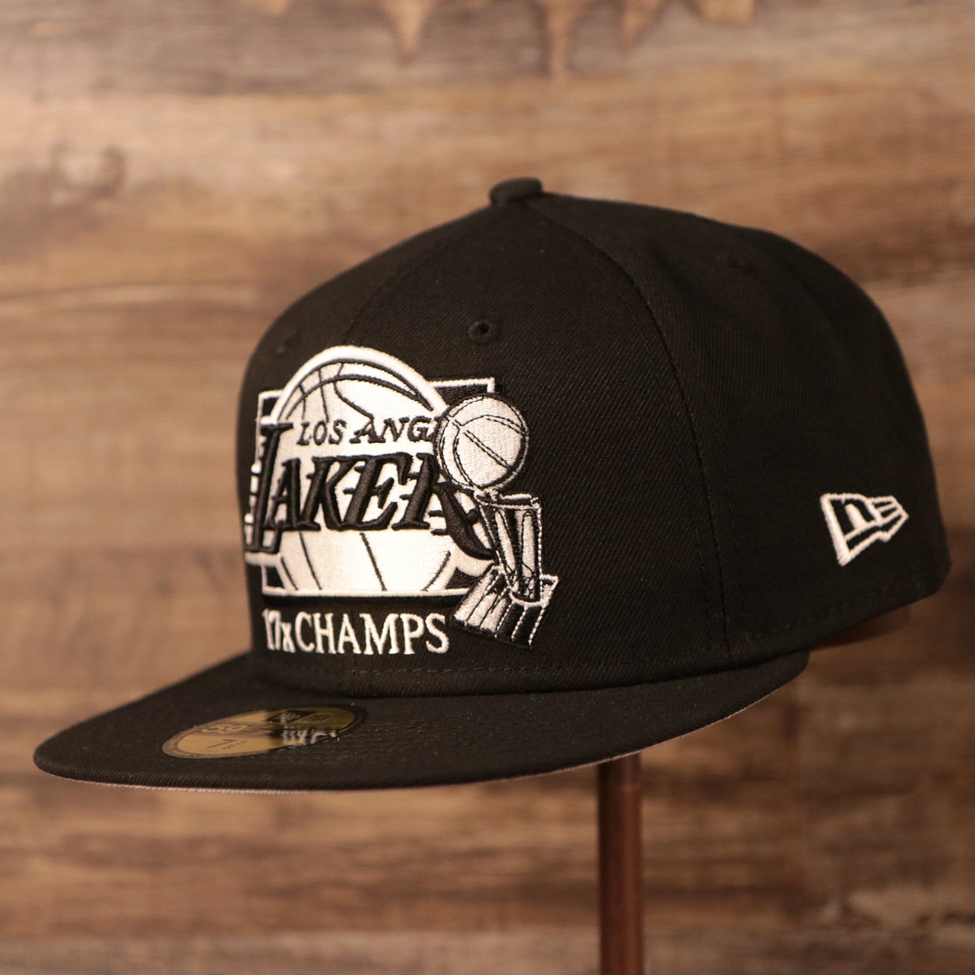 The Los Angeles Lakers 17x champs hat with grey bottom brim by New Era.