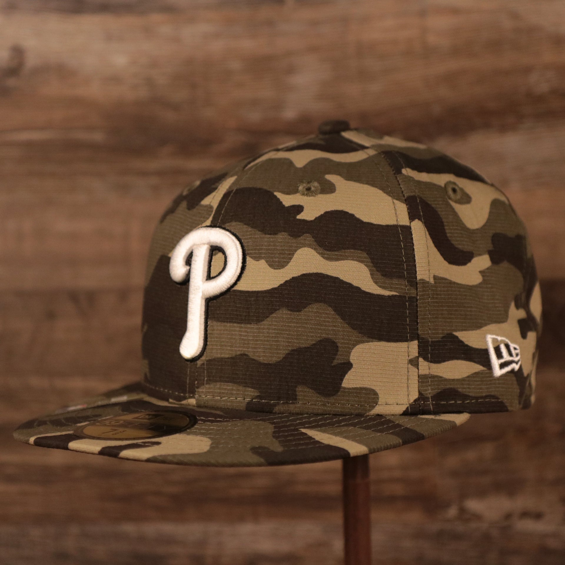 The woodland camo Philadelphia Phillies Armed Forces Day On Field Hat.