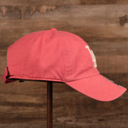 The right side of the pink Dodgers green bottom dad hat.