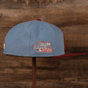 The World Series 1980 patch on the right side of the retro Phillies 59fifty fitted cap by New Era.