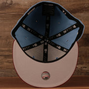 An inside view of the crown of the MLB 1980 World Series grey bottom fitted Phillies vintage fitted cap.