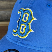A close up of the logo on the Boston Red Sox MLB City Connect 2021 On-Field 9Twenty Dad Hat