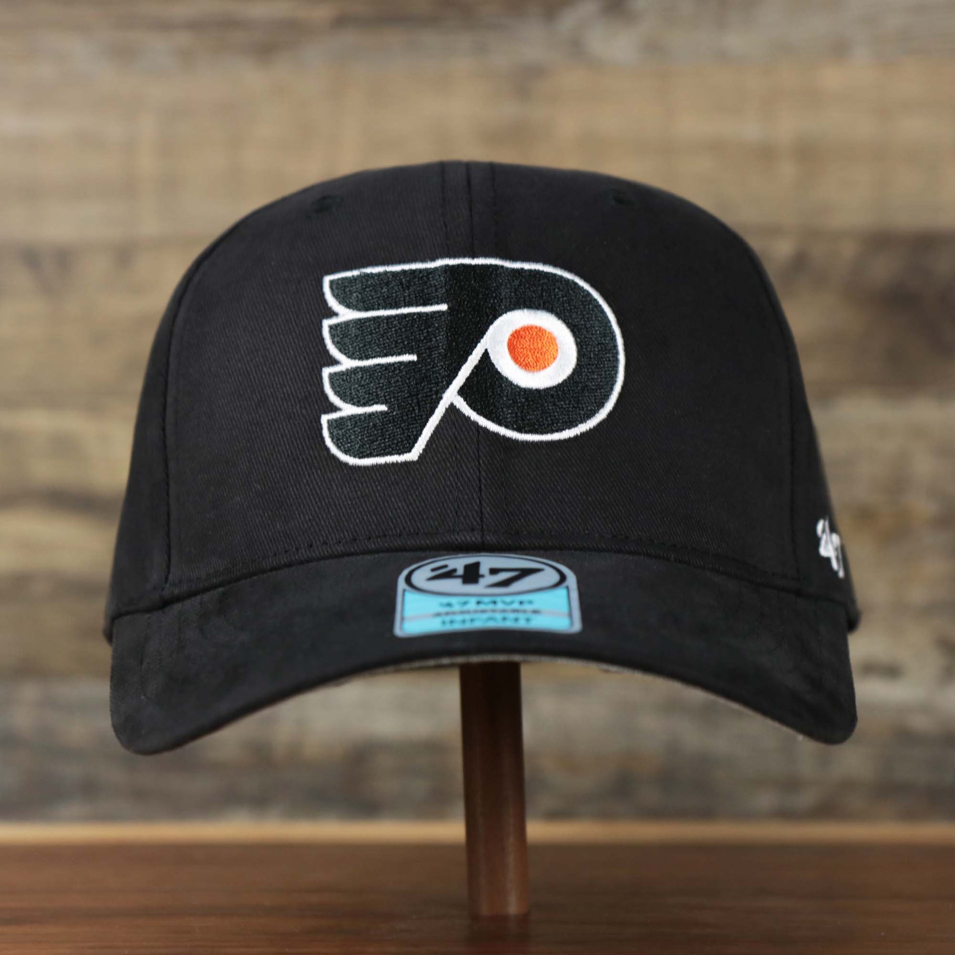 The front of the Infant Philadelphia Flyers Black Dad Hat | 47 Brand OSFM