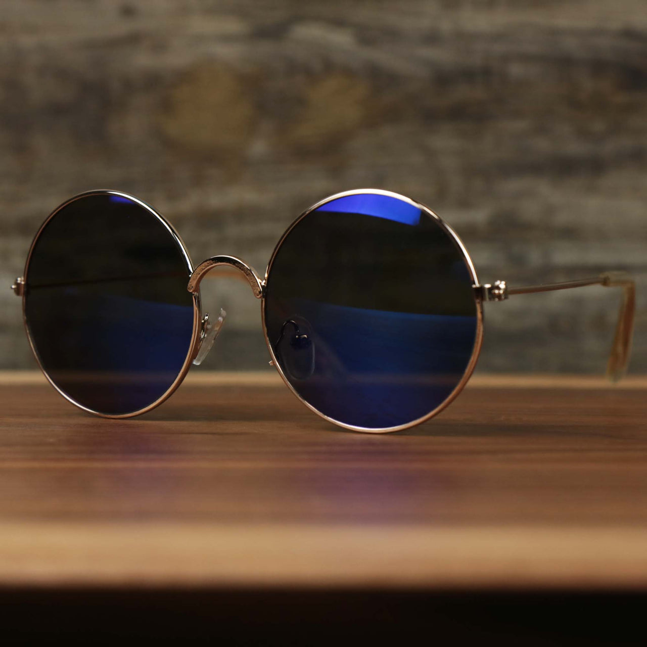 The Youth Round Frame Blue Lens Sunglasses with Rose Gold Frame