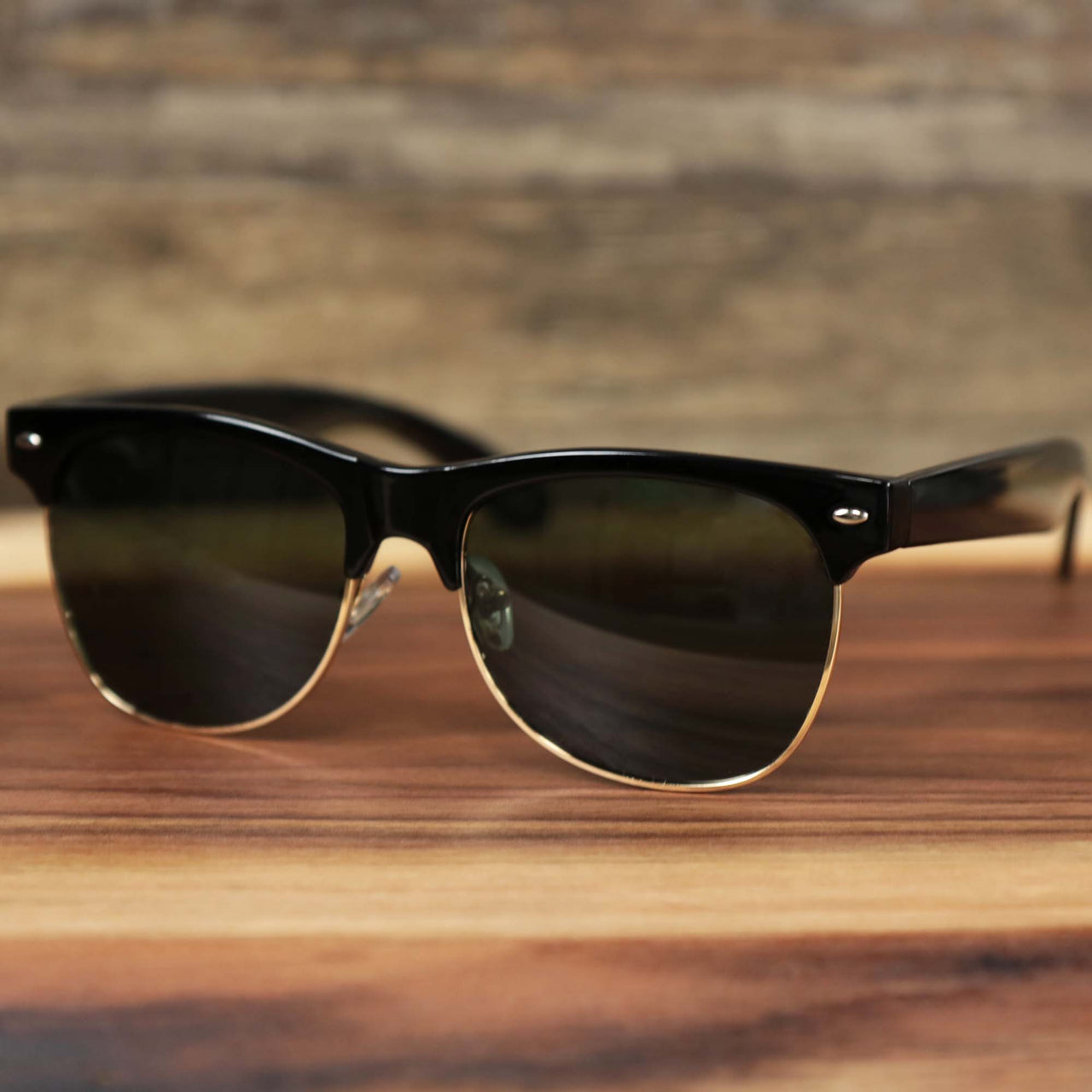 The Thick Top and Metal Bottom Frame Black Gradient Lens Sunglasses with Black Frame
