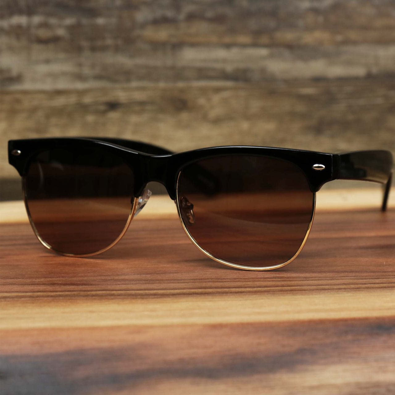 The Thick Top and Metal Bottom Frame Brown Lens Sunglasses with Black Frame