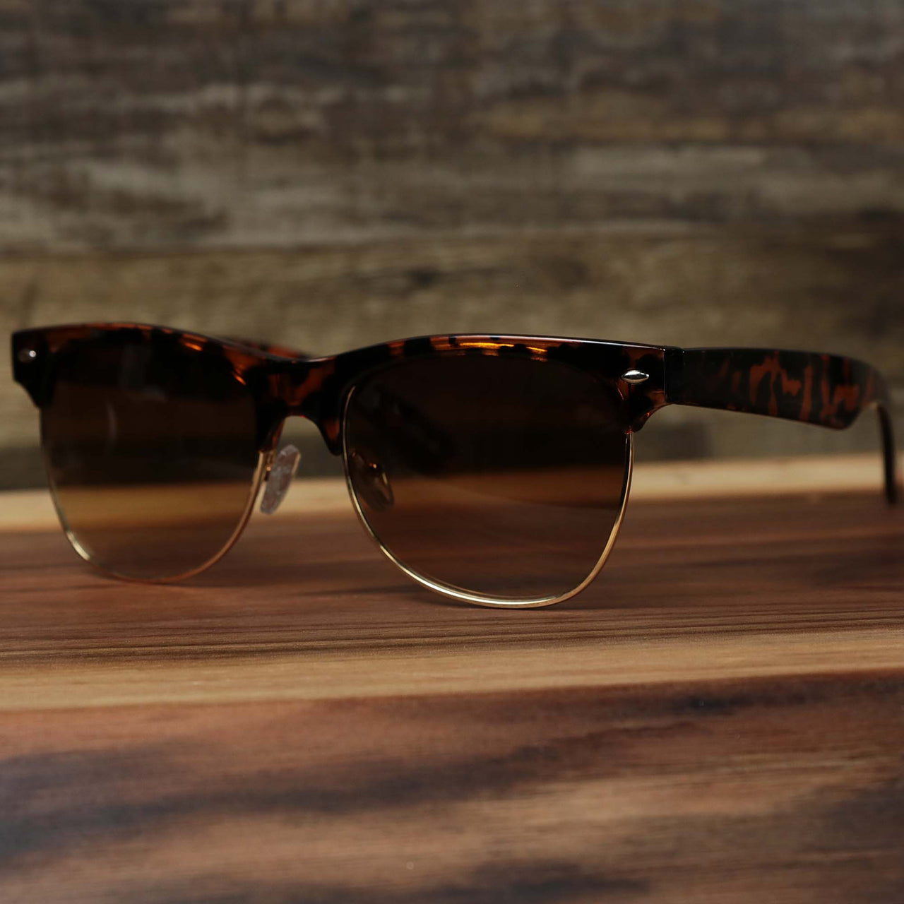 The Thick Top and Metal Bottom Frame Brown Lens Sunglasses with Tortoise Frame