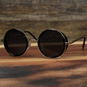 The Circle Frame Black Lens Sunglasses with Gold Frame