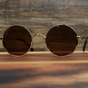 The Round Frame Arched Bridge Brown Lens Sunglasses with Gold Frame