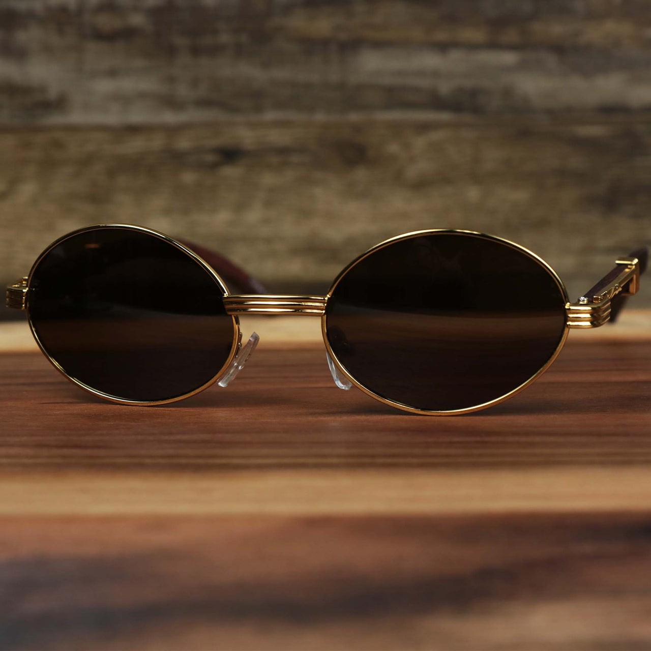 The Oval 3 Row Frame Brown Lens Sunglasses with Gold Frame