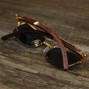 The Rectangle 3 Row Frame Black Lens Sunglasses with Gold Frame folded up