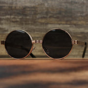 The Round 3 Row Frame Black Lens Sunglasses with Rose Gold Frame