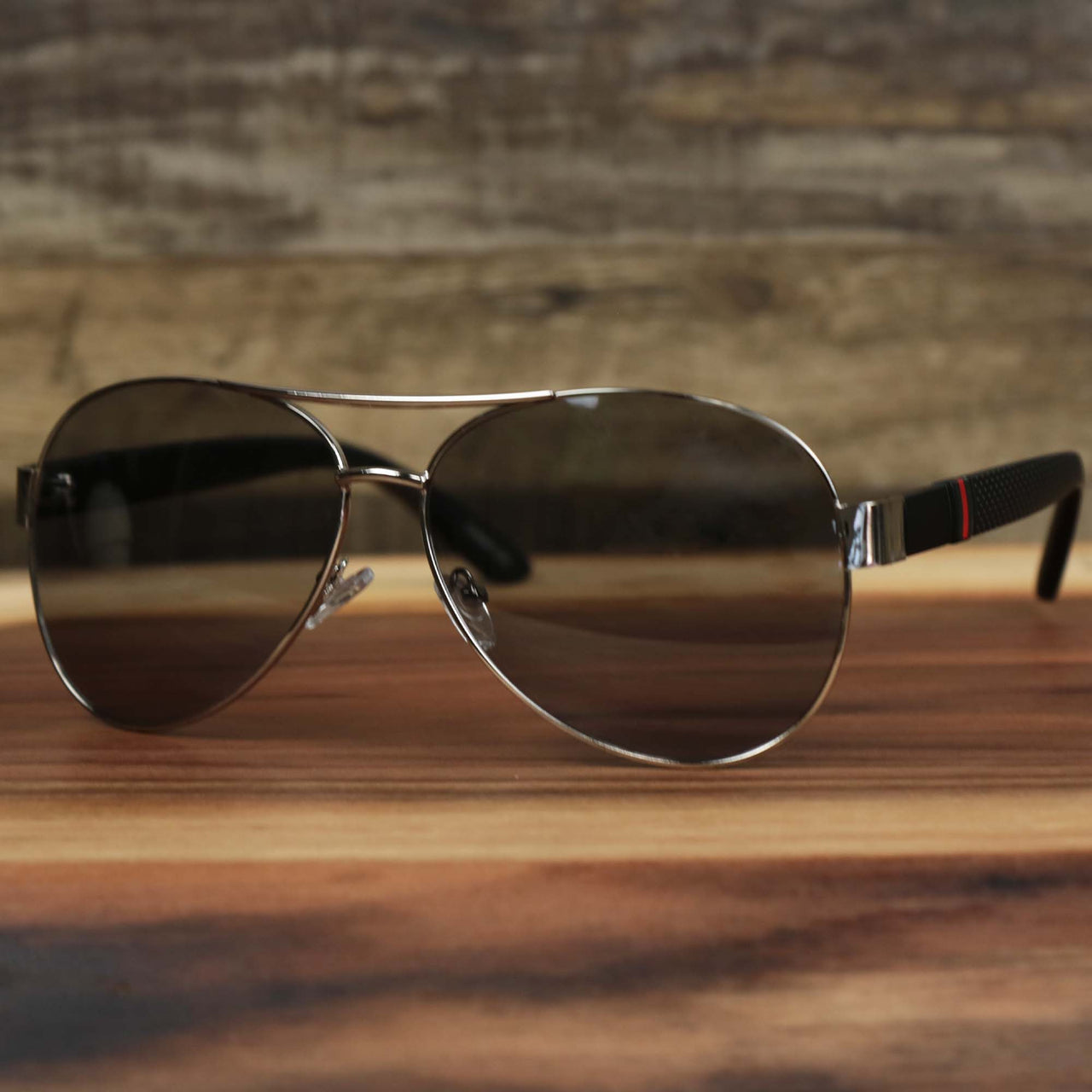 The Aviator Frame Racing Stripes Black Lens Sunglasses with Silver Frame