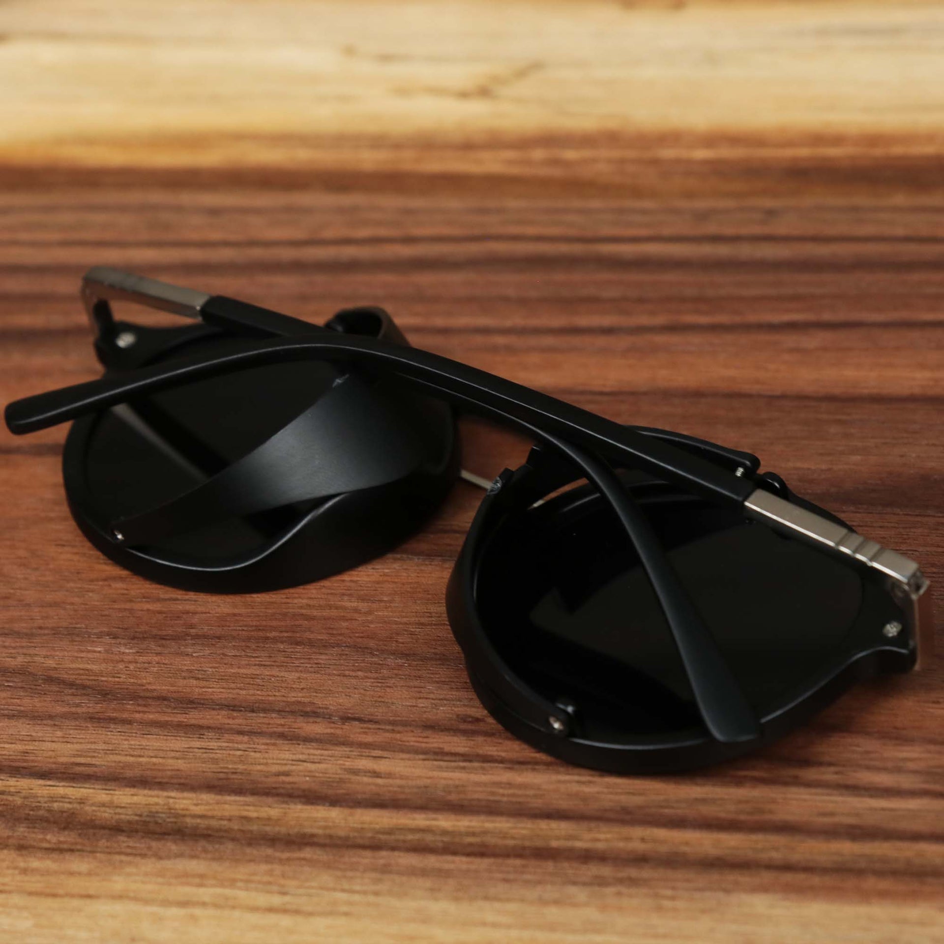 The Steampunk Frames Black Lens Sunglasses with Black Frame foded up