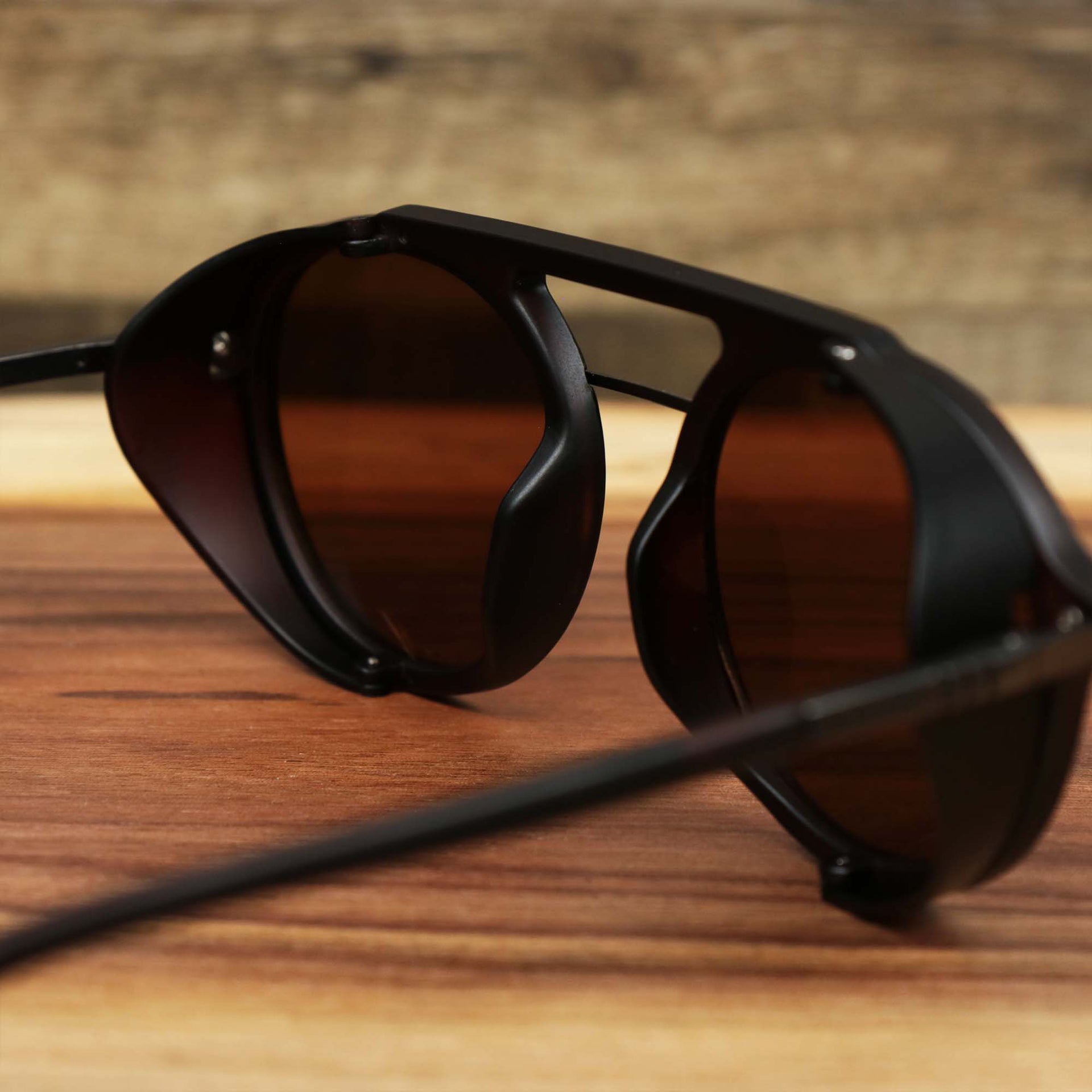 The inside of the Steampunk Frames Brown Lens Sunglasses with Brown Frame