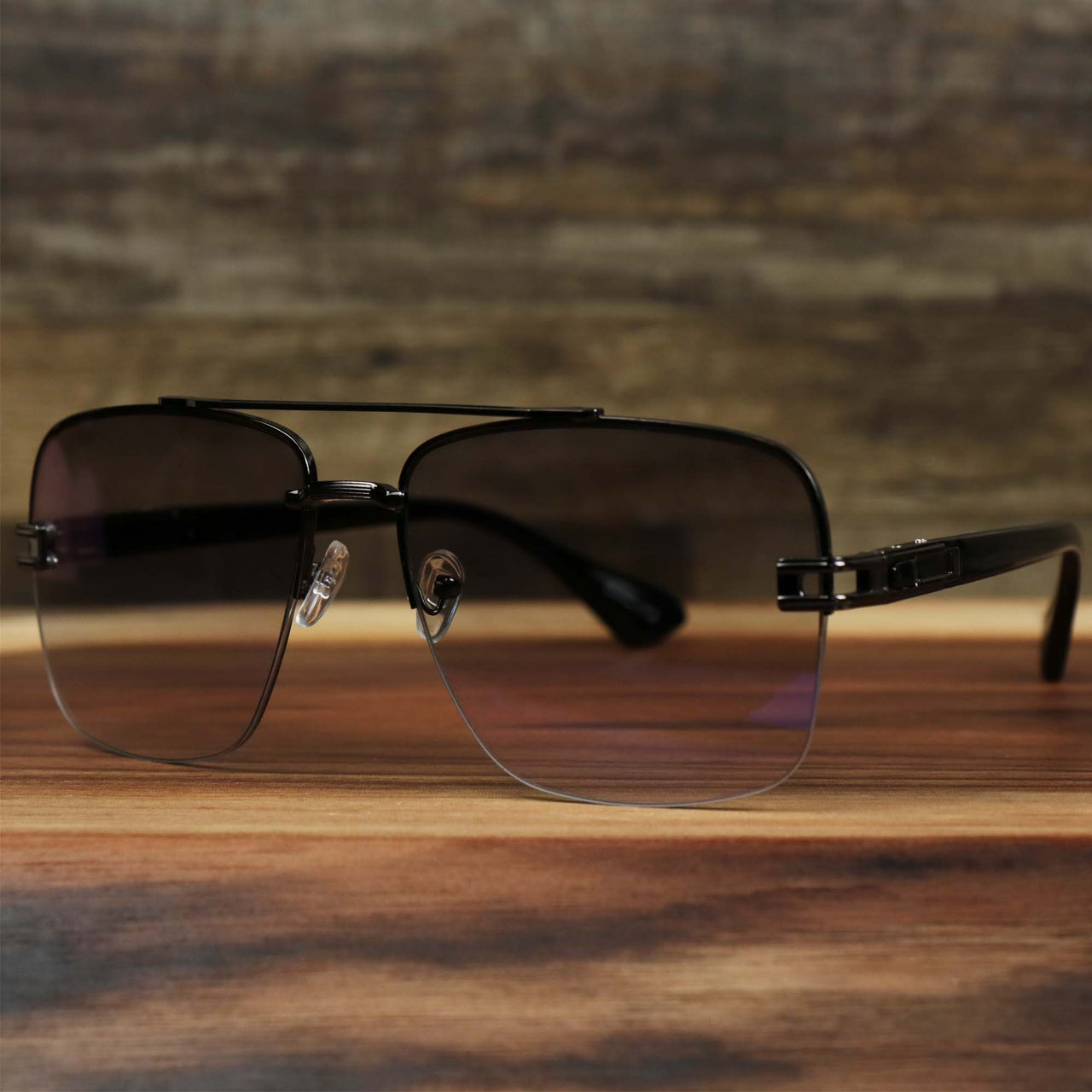 The Round Rectangle Frame Black Lens Sunglasses with Black Frame