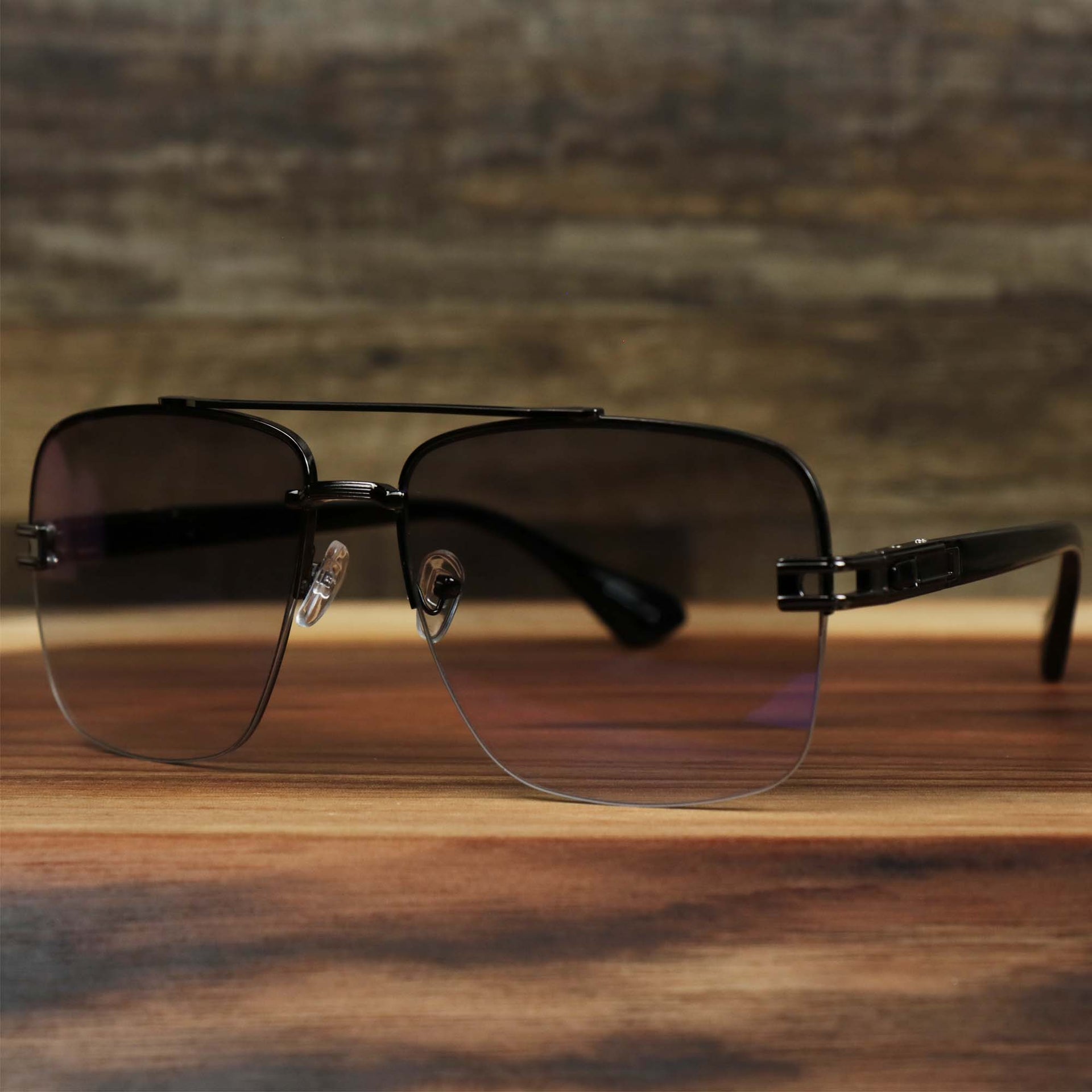 The Round Rectangle Frame Black Lens Sunglasses with Black Frame