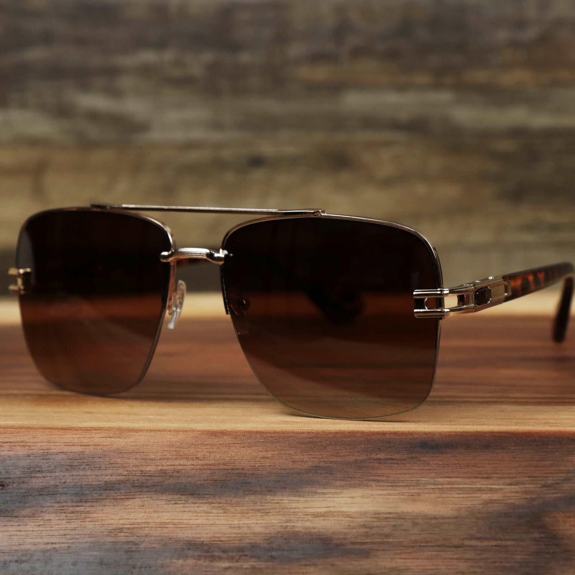 The Round Rectangle Frame Brown Lens Sunglasses with Rose Gold Tortoise Frame
