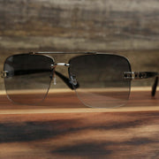 The Round Rectangle Frame Blue Lens Sunglasses with Silver Frame