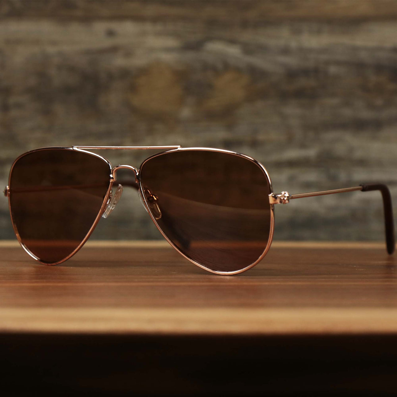 The Kid’s Aviator Frame Brown Lens Sunglasses with Rose Gold Frame
