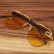 The Round Aviator Frames Yellow Lens Sunglasses with Gold Frame  folded up