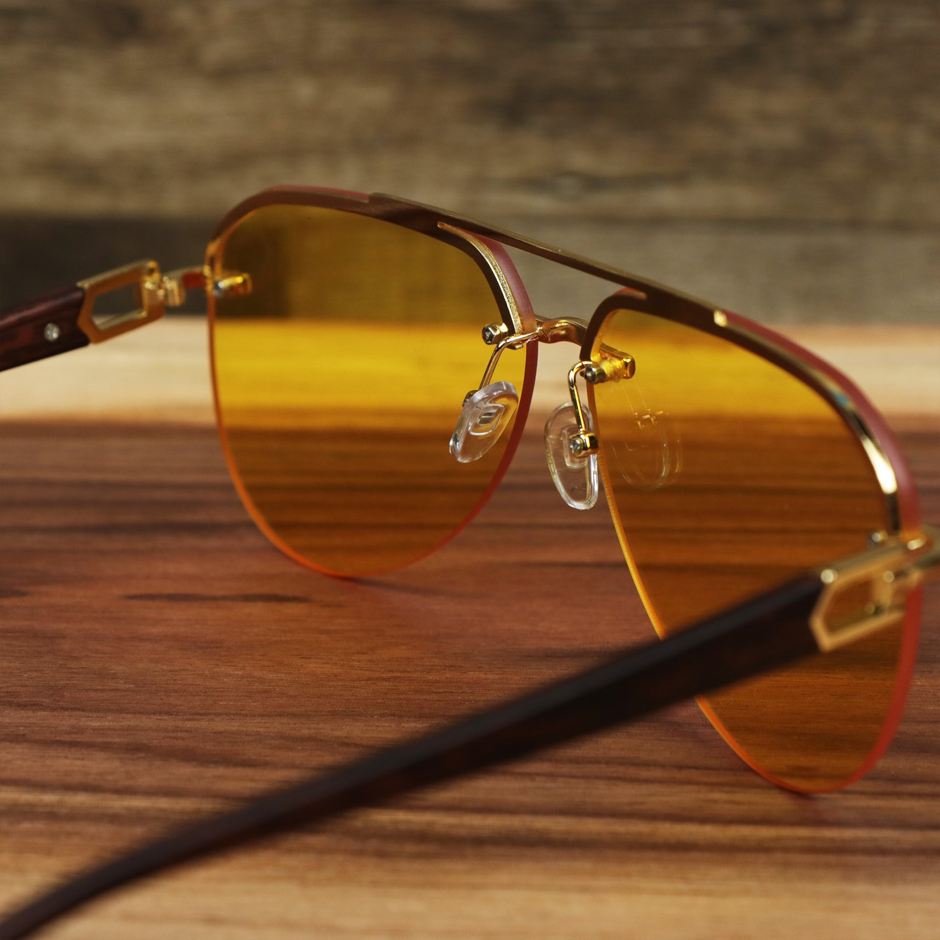 The inside of the Round Aviator Frames Yellow Lens Sunglasses with Gold Frame