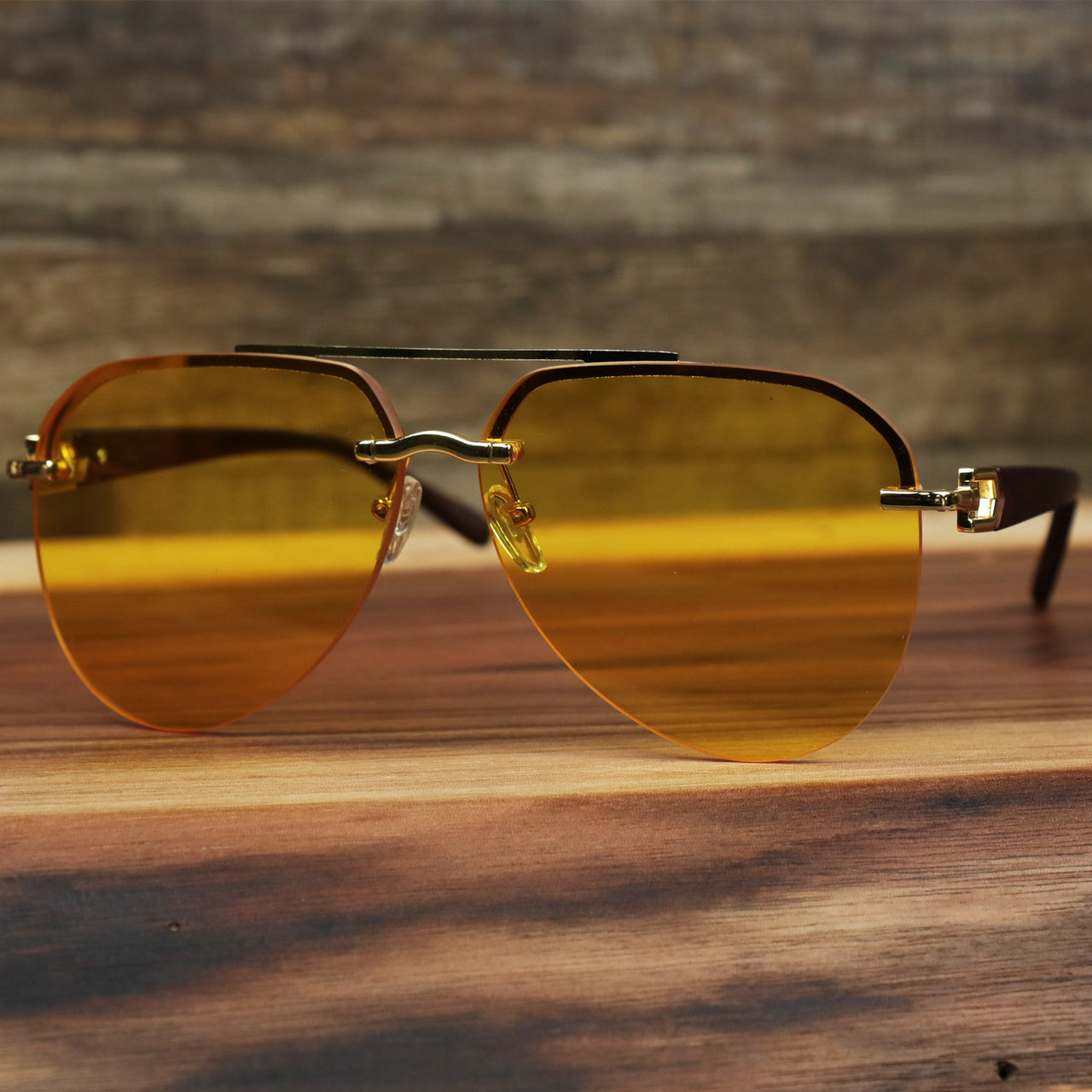 The Round Aviator Frames Yellow Lens Sunglasses with Gold Frame