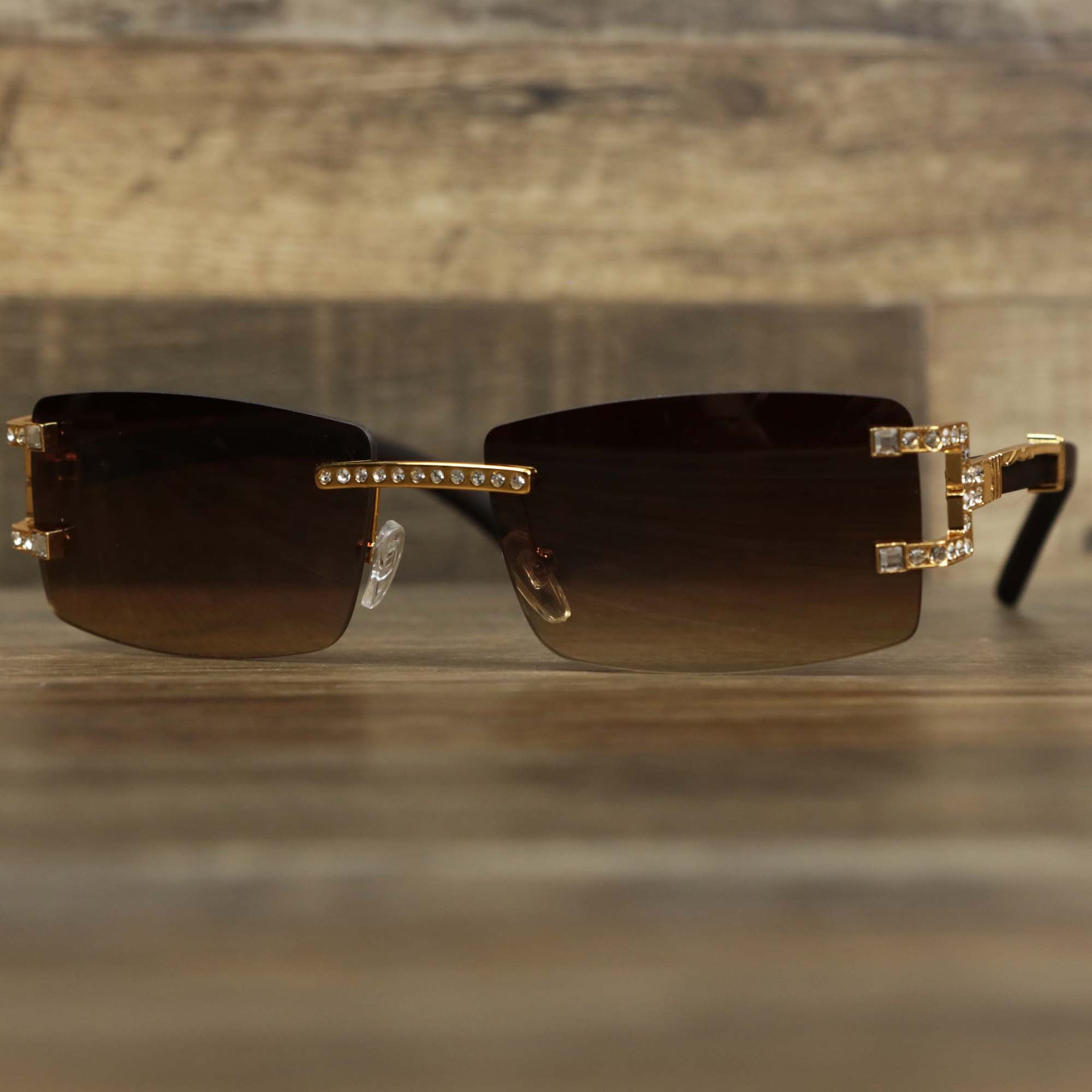 The Rectangle Frames Brown Gradient Lens Flooded Sunglasses with Gold Frame