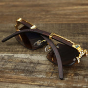 The Rectangle Frames Brown Gradient Lens Flooded Sunglasses with Gold Frame folded up