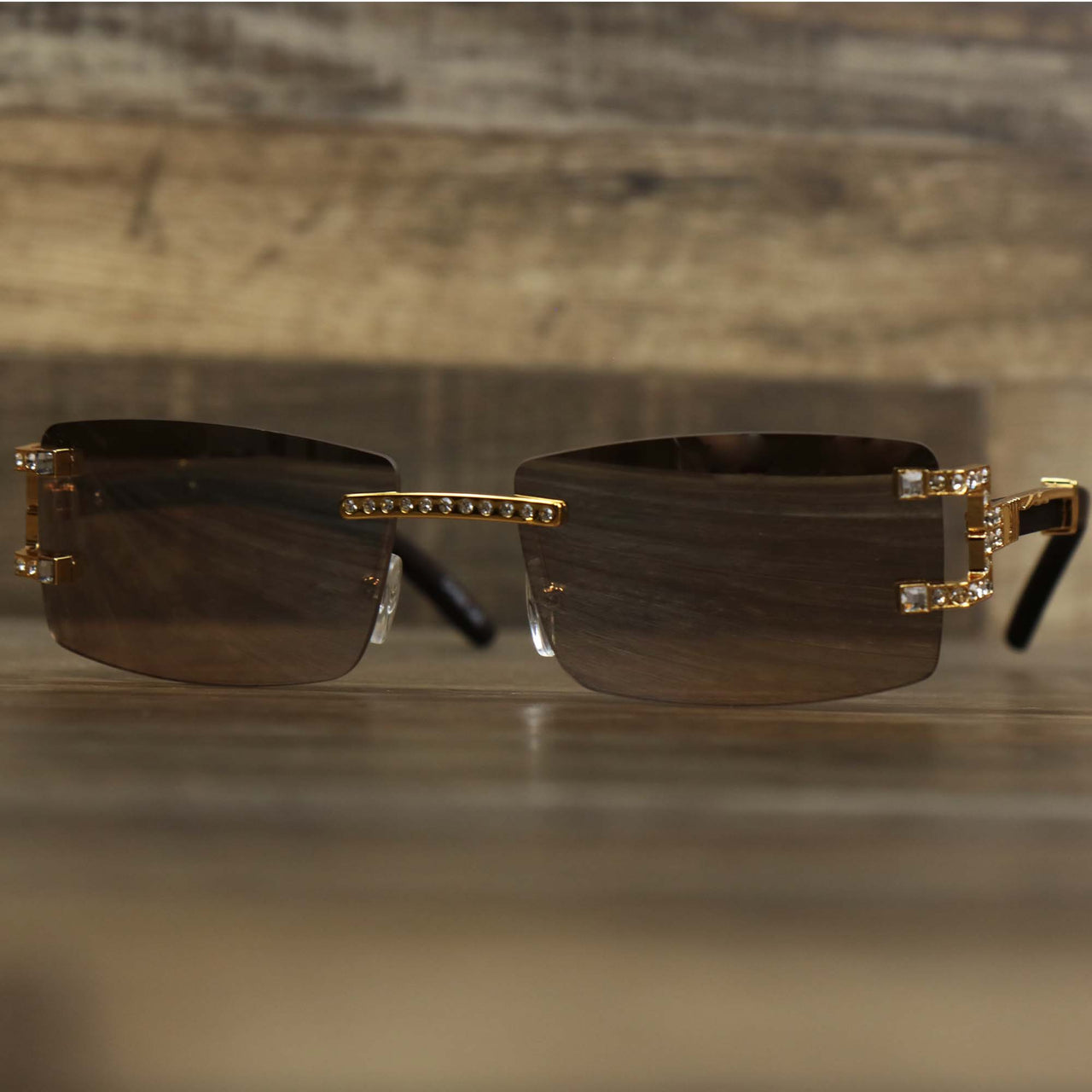 The Rectangle Frames Brown Lens Flooded Sunglasses with Gold Frame