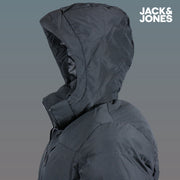The Hood on the Jack And Jones Jet Black Puffer Jacket With Hidden Pocket | Black Puffer Jacket