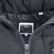 The Jacks & Jones Tag on the Jack And Jones Jet Black Puffer Jacket With Hidden Pocket | Black Puffer Jacket