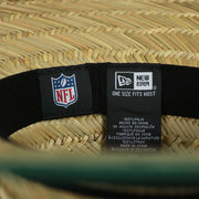 The New Era and NFL tags on the New York Jets On Field 2022 Summer Training Straw Hat | New Era OSFM