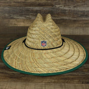 The backside of the New York Jets On Field 2022 Summer Training Straw Hat | New Era OSFM