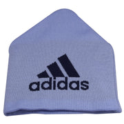 on the back of the sporting kc knit beanie is the adidas logo knit in navy blue