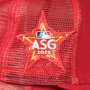 The ASG 2022 Patch on the Anaheim Angels Metallic All Star Game MLB 2022 Side Patch 9Fifty Mesh Snapback | ASG 2022 Red Trucker Hat