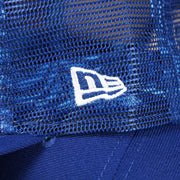 The New Era Logo on the Los Angeles Dodgers Metallic All Star Game MLB 2022 Side Patch 9Fifty Mesh Snapback | ASG 2022 Royal Blue Trucker Hat