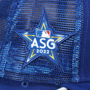 The ASG 2022 Side Patch on the Youth Los Angeles Dodgers MLB 2022 All Star Game Mesh Back 9Fifty Snapback Cap | ASG 2022 Royal Blue Trucker Hat