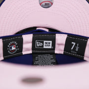 The Tags on the Los Angeles Dodgers Pop Sweat Pastel World Series Side Patch Fitted Cap With Pink Undervisor | Royal Blue 59Fifty Cap